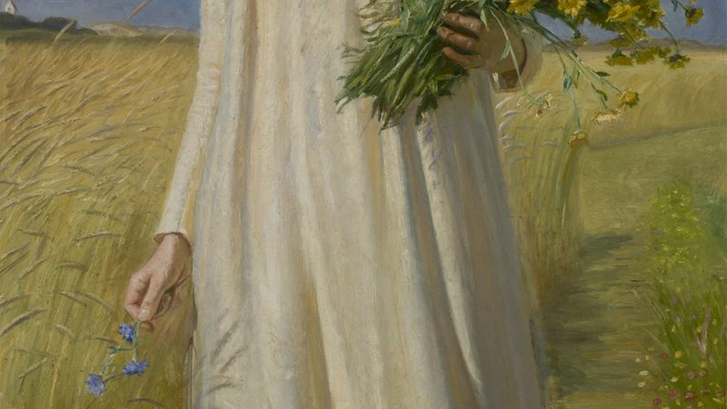 Michael Ancher. Anna Ancher vender hjem fra marken. 1902